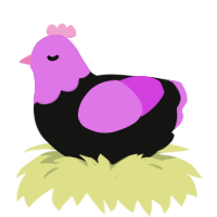 A black and orchid chicken with a head pattern