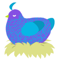 kaleidoscope, a blurple and cerulean chicken with a double-lace pattern