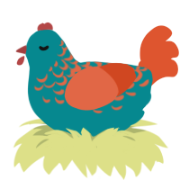 A teal and vermilion chicken with a half-lace pattern
