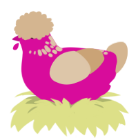 Split, a fuchsia and beige chicken with a neck-speckle pattern