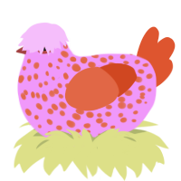 A lavender and vermilion chicken with a speckle pattern