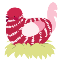 A crimson and rose chicken with a bar pattern