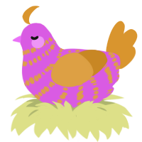 A orchid and orange chicken with a bar pattern