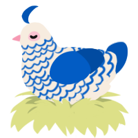 A cream and ultramarine chicken with a lace pattern