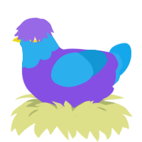 sunshine, a blurple and sky chicken with a head pattern