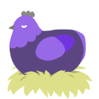 A overcast and blurple chicken with a head pattern