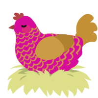 A fuchsia and gold chicken with a lace pattern