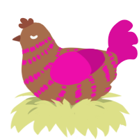 A brown and fuchsia chicken with a bar pattern