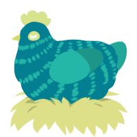A sea and turquoise chicken with a bar pattern