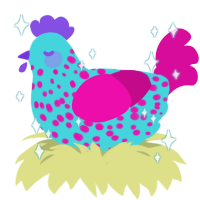 A aqua and fuchsia chicken with a speckle pattern