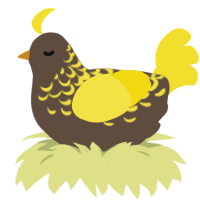 Lightning, a bark and yellow chicken with a half-lace pattern