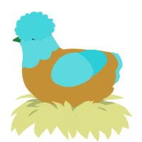 A gold and aqua chicken with a head pattern