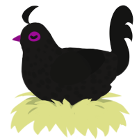 A sable and black chicken with a speckle pattern