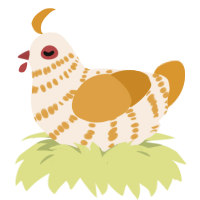 A cream and orange chicken with a bar pattern