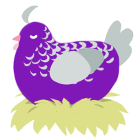 A violet and silver chicken with a half-lace pattern