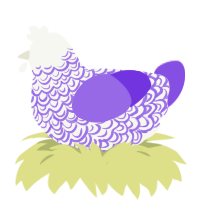 Psyche, a white and blurple chicken with a double-lace pattern