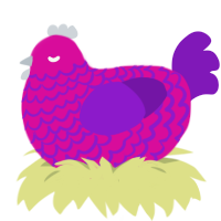 Confetti, a fuchsia and violet chicken with a lace pattern