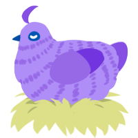 A lilac and blurple chicken with a bar pattern