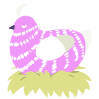 A lavender and white chicken with a bar pattern