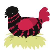A black and crimson chicken with a bar pattern