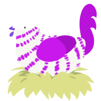 A white and amethyst chicken with a bar pattern