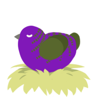 A violet and olive chicken with a half-bar pattern