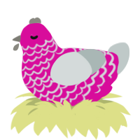 Birthday, a fuchsia and silver chicken with a lace pattern
