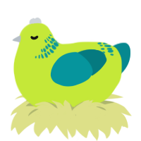 A lime and teal chicken with a neck-band pattern