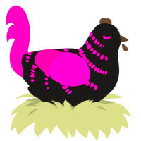 A sable and fuchsia chicken with a half-bar pattern