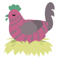 A fuchsia and overcast chicken with a bar pattern