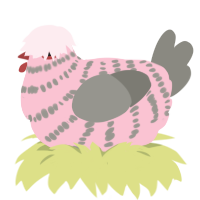 A rose and ash chicken with a bar pattern