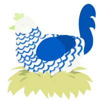 Kintsugi, a white and ultramarine chicken with a lace pattern