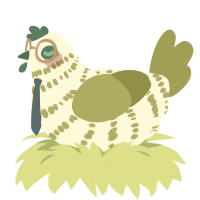 taro, a lavender and chartreuse chicken with a bar pattern