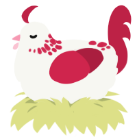 A white and crimson chicken with a neck-speckle pattern
