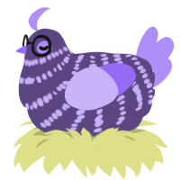 Mirth, a overcast and lilac chicken with a bar pattern