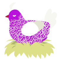 A amethyst and white chicken with a double-lace pattern