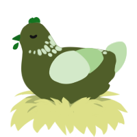 A olive and gluppy chicken with a neck-speckle pattern