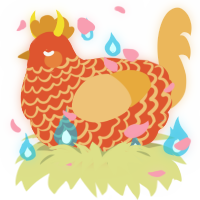 A vermilion and honey chicken with a lace pattern