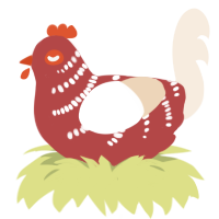 A red and cream chicken with a half-bar pattern