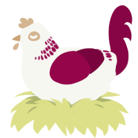 A white and maroon chicken with a neck-band pattern