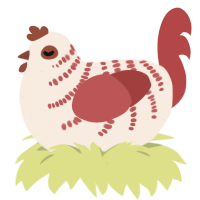 Peppermint Swirl, a cream and red chicken with a half-bar pattern