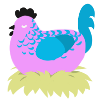A lavender and cerulean chicken with a half-lace pattern