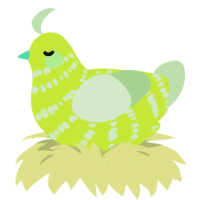 Seven Up, a lime and gluppy chicken with a bar pattern