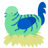 A spring and ultramarine chicken with a half-bar pattern