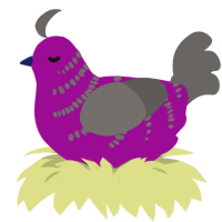 A plum and grey chicken with a half-bar pattern