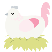 A white and rose chicken with a neck-speckle pattern