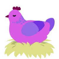 A orchid and blurple chicken with a neck-speckle pattern