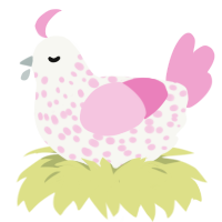 A white and pink chicken with a speckle pattern
