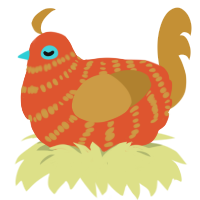 A vermilion and gold chicken with a bar pattern
