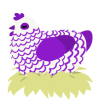 A white and violet chicken with a lace pattern